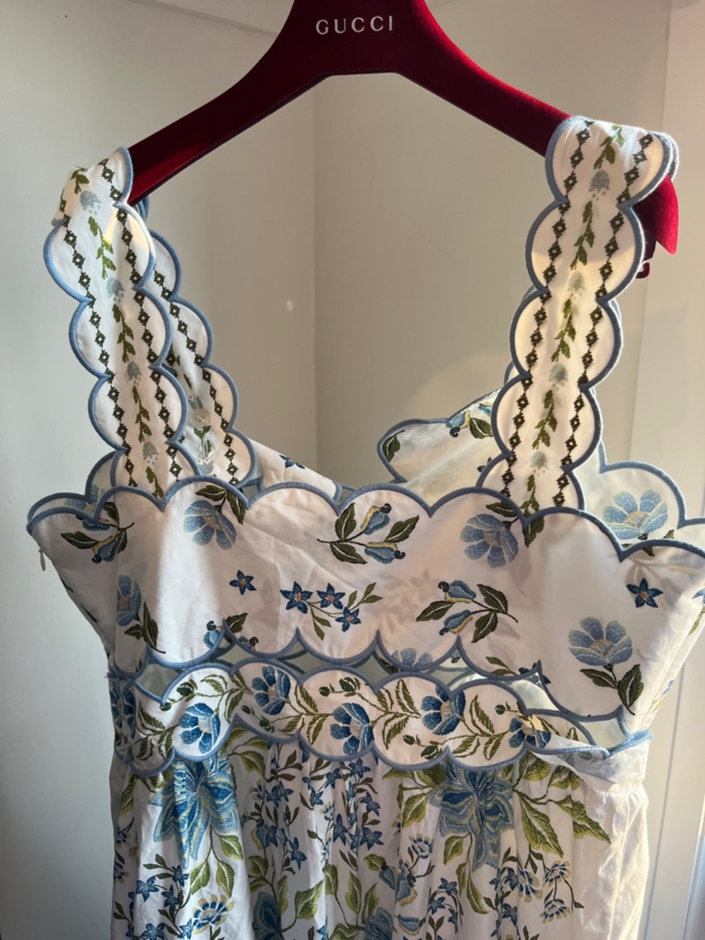 Farm Rio Sleeveless Scallop-Trim Printed Midi Dress w Floral Embroidery NWT GWP - Picture 4 of 7